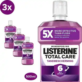 Bol.com Listerine total care tandbescherming mondspoeling, biedt complete bescherming voor sterke tanden, 3x500 ml aanbieding