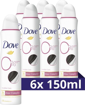 Bol.com Dove 0% aluminiumzouten invisible care deodorant spray - 6 x 150 ml - voordeelverpakking aanbieding