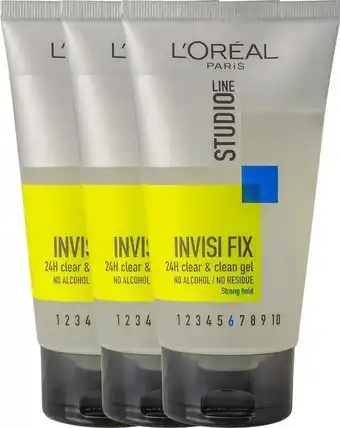 Bol.com L'oréal paris studio line invisi fix 24h clear & clean gel strong - 3 x 150 ml - voordeelverpakking aanbieding