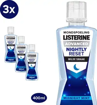 Bol.com Listerine nightly reset milde smaak, mondspoeling voor gebruik tijdens de nacht, hermineraliseert het tandglazuur, 3 x 400 ml aanbieding