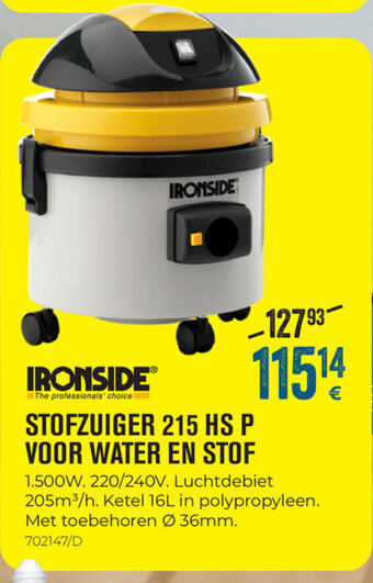 Ironside Stofzuiger 215 HS P voor water en stof