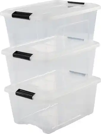 Bol.com Iris topbox opbergbox - 15l - kunststof - transparant/zwart - set van 3 aanbieding