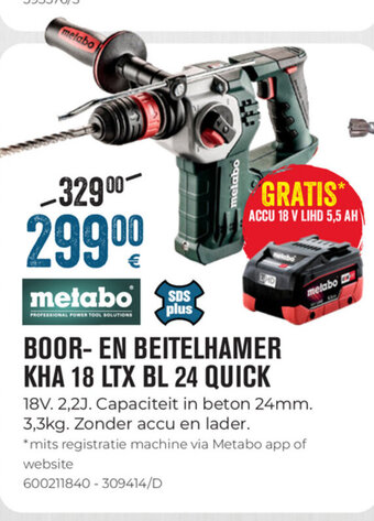 Metabo Boor- en Beitelhamer KHA 18 LTX BL 24 Quick
