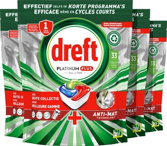 Bol.com Dreft platinum plus all in one - vaatwastabletten - voordeelverpakking 4 x 33 stuks aanbieding