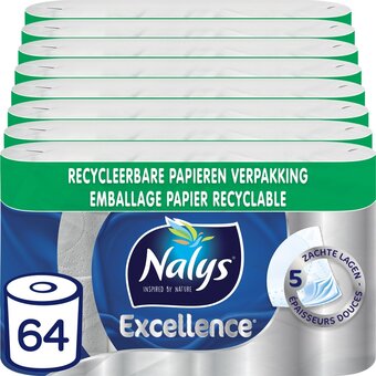 Bol.com Nalys excellence maxi-vellen toiletpapier - 5 lagen - 64 rollen - papieren verpakking aanbieding