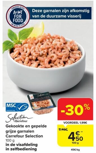 Carrefour Market Gekookte en gepelde grijze garnalen aanbieding