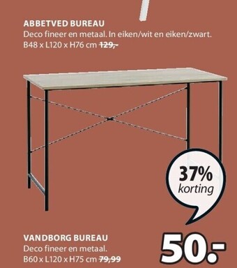 Jysk Vandborg bureau deco fineer en metaal. b60 x l120 x h75 cm aanbieding