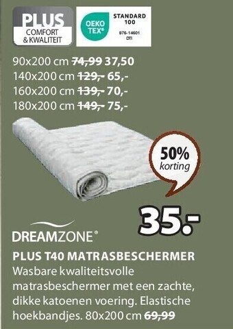 Jysk Plus t40 matrasbeschermer aanbieding