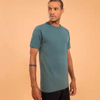 Decathlon Naadloos shirt met korte mouwen dynamische yoga heren kaki aanbieding