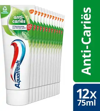Bol.com Aquafresh anti cariës tandpasta voor gezonde tanden, voordeelverpakking 12- pack, recyclebare plastic tube en dop aanbieding