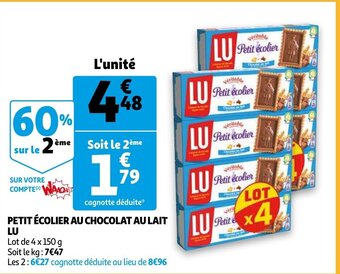 Auchan Petit Écolier Au Chocolat Au Lait Lu aanbieding