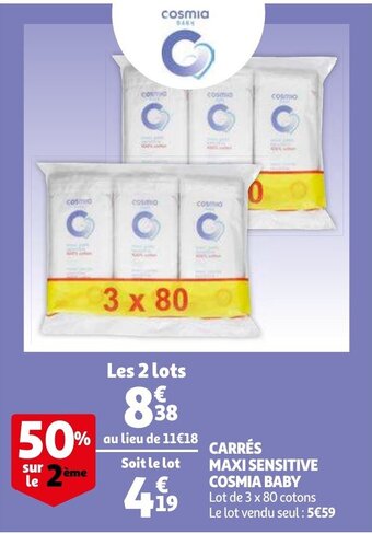 Auchan Carrés Maxi Sensitive Cosmia Baby aanbieding