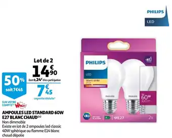 Auchan Ampoules Led Standard 60W E27 Blanc Chaud aanbieding