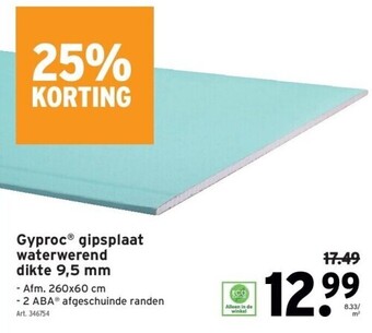 GAMMA Gyproc® gipsplaat waterwerend dikte 9,5 mm aanbieding