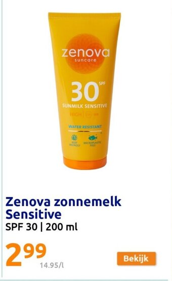 Action Zenova zonnemelk Sensitive SPF 30 | 200 ml aanbieding