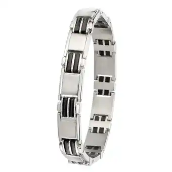 Bol.com Lucardi heren armband met zwarte accenten - staal - armband met hanger - cadeau - 19 cm - zilverkleurig aanbieding
