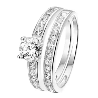 Lucardi dames dubbele ring met zirkonia - ring - cadeau - echt zilver - zilverkleurig