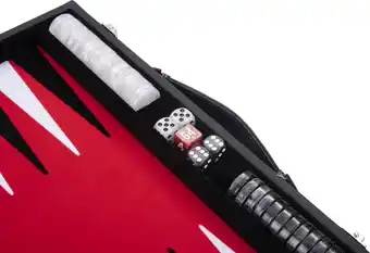 Bol.com Longfield backgammon 15inch zwart rood en wit ingelegd vilt aanbieding