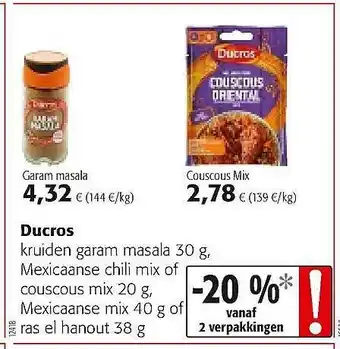 Colruyt Ducros Garam Masala Of Couscous Mix aanbieding