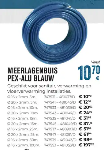 Meerlagenbuis Pex-Alu Blauw