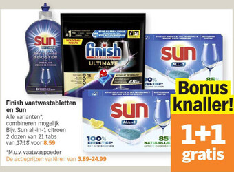 Albert Heijn Finish vaatwastabletten en sun aanbieding