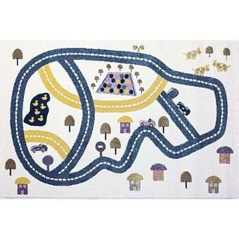 Leen Bakker Art for Kids tapijt Racebaan - blauw - 135x190 cm - Leen Bakker aanbieding