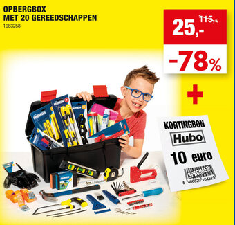 Hubo OPBERGBOX MET 20 GEREEDSCHAPPEN aanbieding