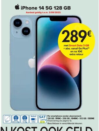 Carrefour iPhone 14 5G 128 GB aanbieding