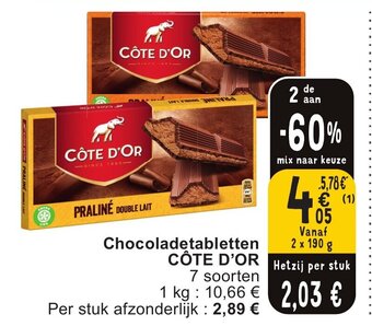 Cora CÔTE D'OR Chocoladetabletten aanbieding