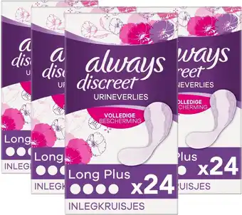 Bol.com Always discreet long plus inlegkruisjes voor urineverlies - voordeelverpakking 4 x 24 stuks aanbieding