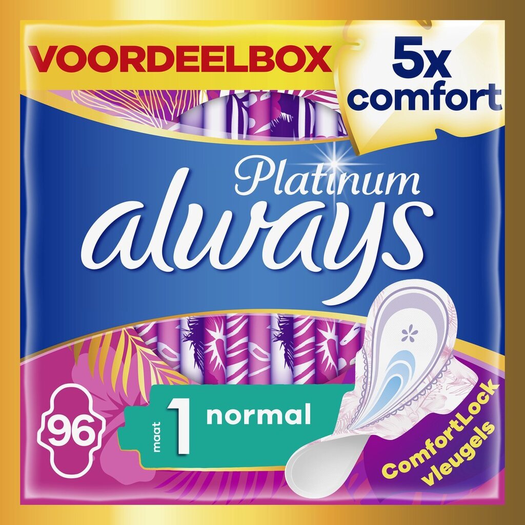 Bol.com Always platinum normal - maat 1 - maandverband met vleugels - 96 stuks aanbieding