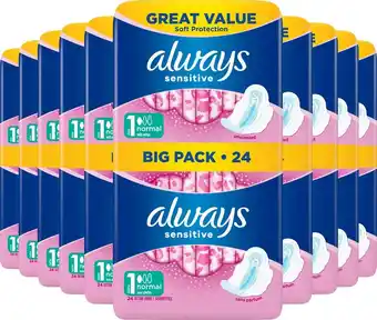 Bol.com Always ultra sensitive normal - maat 1 - voordeelverpakking 10 x 24 stuks - maandverband met vleugels aanbieding