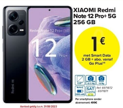 Carrefour Xiaomi redmi note 12 pro+ 5g 256 gb aanbieding