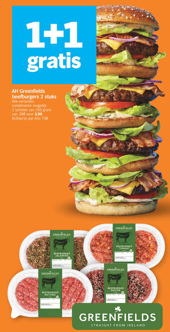Albert Heijn AH Greenfields beefburgers 2 stuks aanbieding