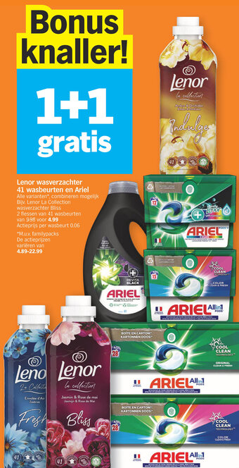Albert Heijn Lenor wasverzachter 41 wasbeurten en Ariel aanbieding
