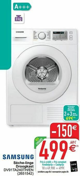Cora Samsung sèche-linge droogkast dv91ta240th-en aanbieding
