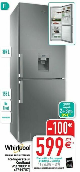 Cora Whirlpool réfrigérateur koelkast wb70i931x aanbieding