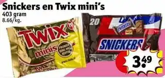 Kruidvat Snickers en twix mini’s aanbieding