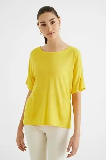 Tricot T-shirt met paisleys - YELLOW - L