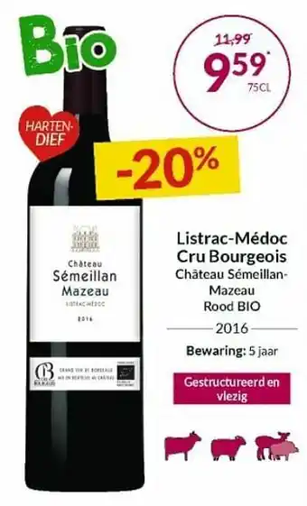 Listrac-médoc cru bourgeois château sémeillan-mazeau rood bio 2016