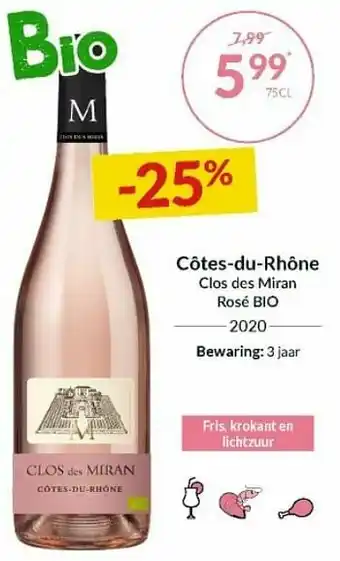 Intermarché Côtes-du-rhône clos des miran rosé bio aanbieding
