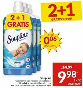 Intermarché Soupline geconcentreerde vloeibare wasverzachter hermels fris lavendel hypoallergeen fris kokos of natuurdroom aanbieding