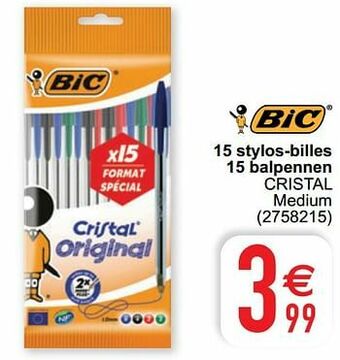 Cora 15 stylos-billes 15 balpennen cristal aanbieding