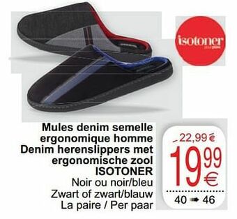Cora Mules denim semelle ergonomique homme denim herenslippers met ergonomische zool isotoner aanbieding