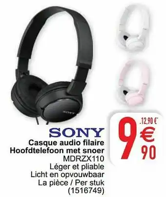 Cora Sony casque audio filaire hoofdtelefoon met snoer mdrzx110 aanbieding