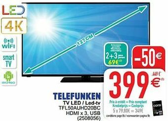 Cora Telefunken tv led - led-tv tfl50auhd20bc aanbieding