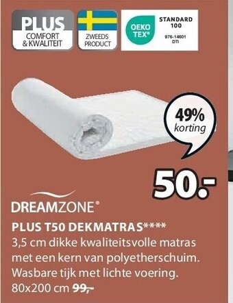 Jysk Plus t50 dekmatras aanbieding