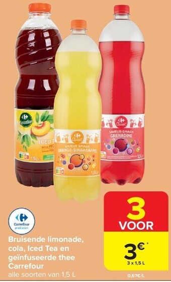 Carrefour Bruisende limonade, cola, iced tea en geïnfuseerde thee carrefour aanbieding