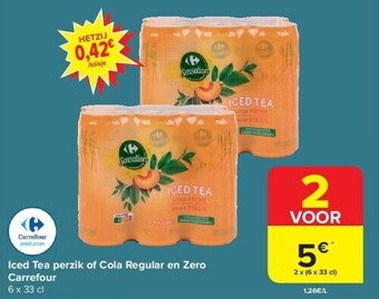 Carrefour Iced tea perzik of cola regular en zero carrefour aanbieding