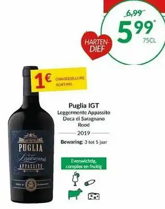 Intermarché Puglia igt leggermente appassito duca di saragnano rood 2019 aanbieding